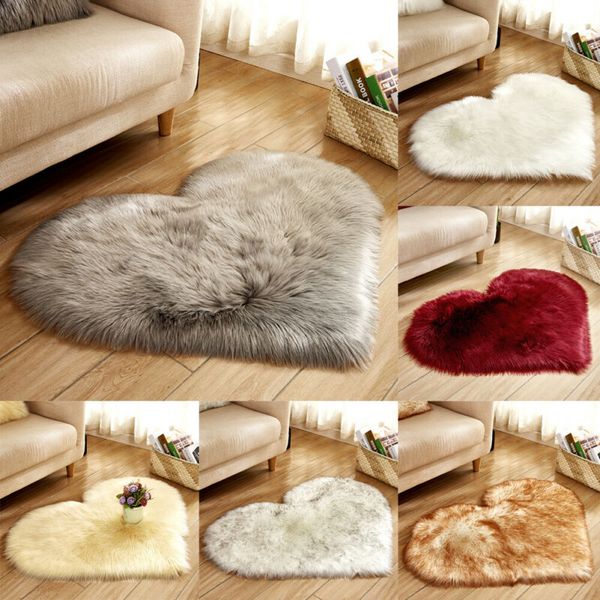 

fluffy heart shaped rug shaggy floor mat soft faux fur home bedroom hairy carpet