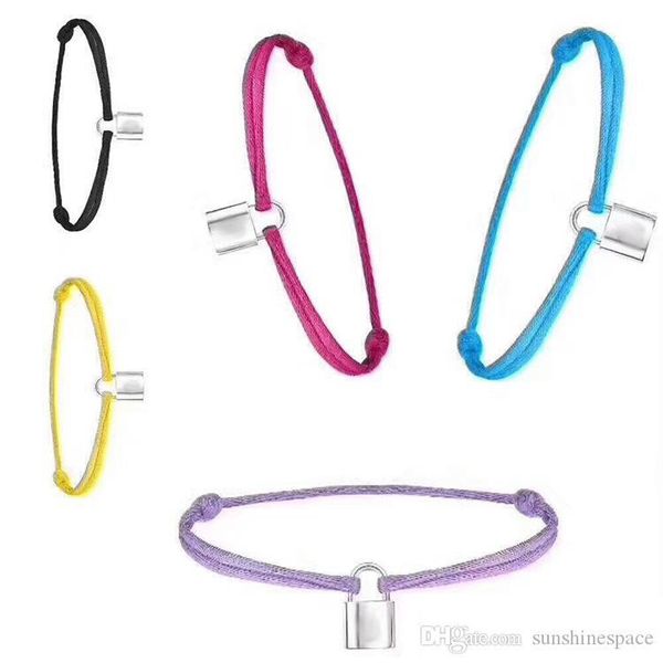 

new brand women lover bangle handmade adjustable rope chain bracelet charm lock pendant titanium stainless steel for gift with letter, Golden;silver
