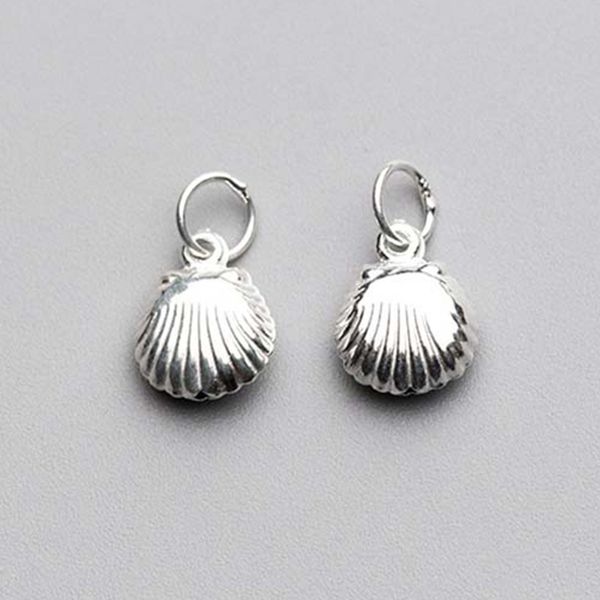 

925 sterling silver simple shell dangle charms decoration necklace/bracelets s925 silver girls pendants diy jewelry making gift, Bronze;silver
