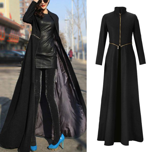 

2019 autumn winter new womens full length jacket coat winder breaker slim fit long fashion simplicity trench outwear parka, Black