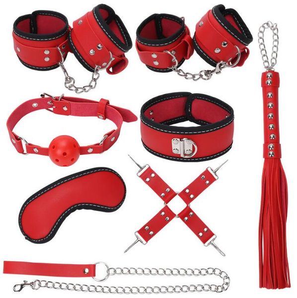 BDSM Toys Kit 8 teile / satz Bondage Gang Vorspiel Sexy Spiele für Paare Handschellen mit Augenbinde Mundkabinenkragen