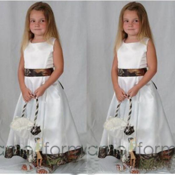 

long camo flower girl dresses for wedding stain a line cute pageants gowns for girls first holy communion dresses, White;blue