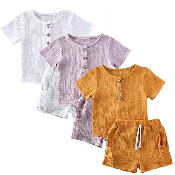 

summer toddler boys clothes sets casual boys clothing cotton linen short sleeve t-shirt shorts 2pc baby outfit boy clothing set, White