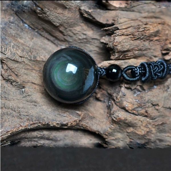 

16mm black obsidian rainbow eye beads ball jewelry stone pendant transfer lucky love crystal jewelry, Silver