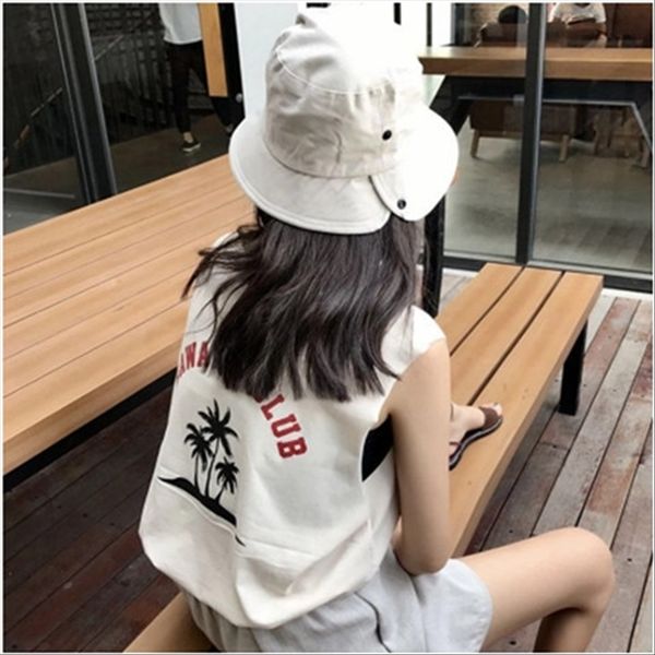 

medium and long sleeveless t-shirt women's ulzzang loose bf harajuku vest outside student hong kong style t-shirt vest top, White