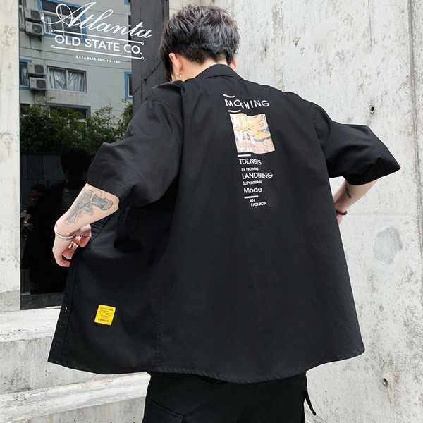 

2019 summer new men's short-sleeved hawaiian thin shirt hong version loose large pocket trend khaki ing, White;black