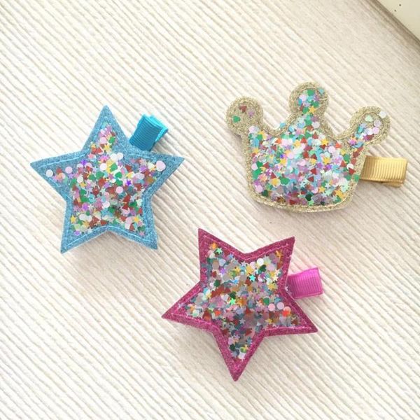 

boutique ins 10pcs fashion cute pvc star crown hairpins glitter tiaras hair clips princess headwear hair accessories, Slivery;white