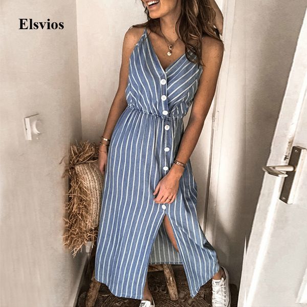 

летние женщины полосатый длинное платье сексуальная рукавов спинки v-образным вырезом пляж сарафан женский элегантный кнопки сплит ремни мак, Black;gray
