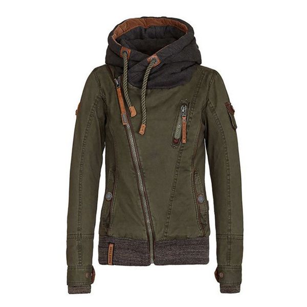 

женская дизайнерская диагональная молния мягкий длинный рукав с капюшоном хлопок coatkvts, Black;brown