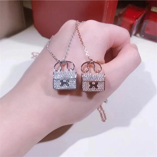 

necklace ladies fashion accessories s925 sterling silver rose gold plated h letter bag necklace necklace diamond pendant clavicle chain