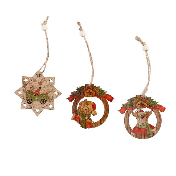 

3pcs christmas star wooden pendants ornaments xmas tree ornament diy wood crafts kids gift for home christmas party decorations