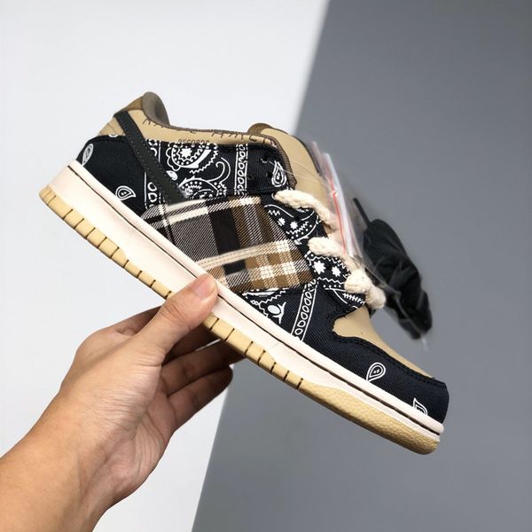 

2020 new travis x scotts sb dunk low bandanna not tear men women cactus jack parachute beige petra brown black sports sneakers 36-45