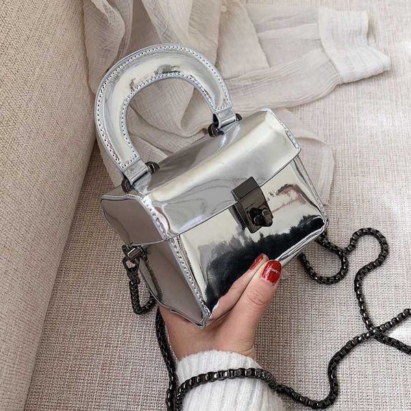 

mirror square tote bag 2020 fashion new high-quality patent leather women's handbag lock chain shoulder messenger bag
