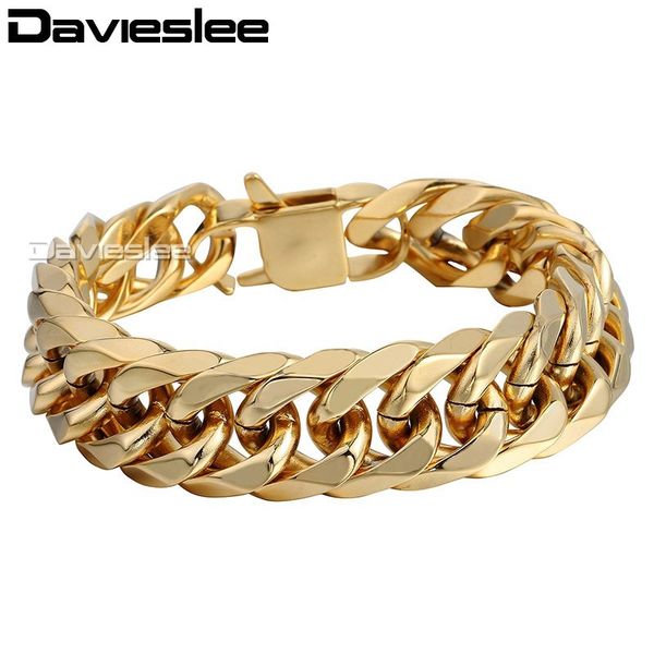 

18mm heavy gold tone double cuban curb link rombo mens chain boys 316l stainless steel bracelet customized jewelry lhb421, Golden;silver