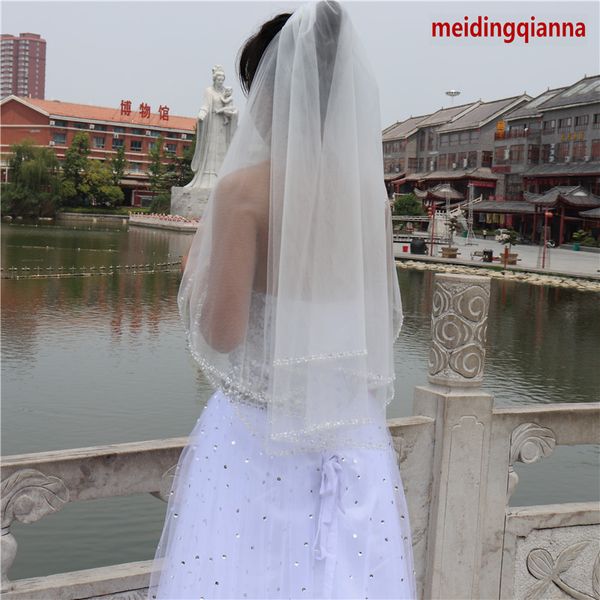 

new selling fashion elegant white ivory champagne wrist length two layer alloy comb beaded edge wedding veil meidingqianna brand, Black