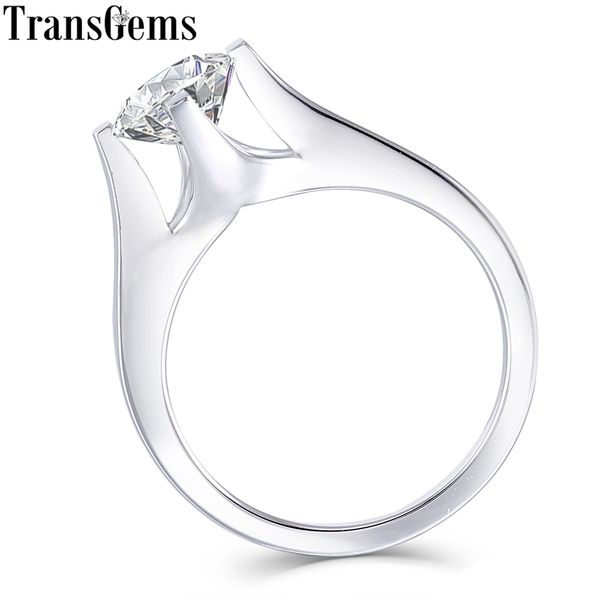 

transgems solid 14k 585 white gold 2ct 8mm f color moissanite solitaire engagement ring for women wedding gift y19061203, Slivery;golden