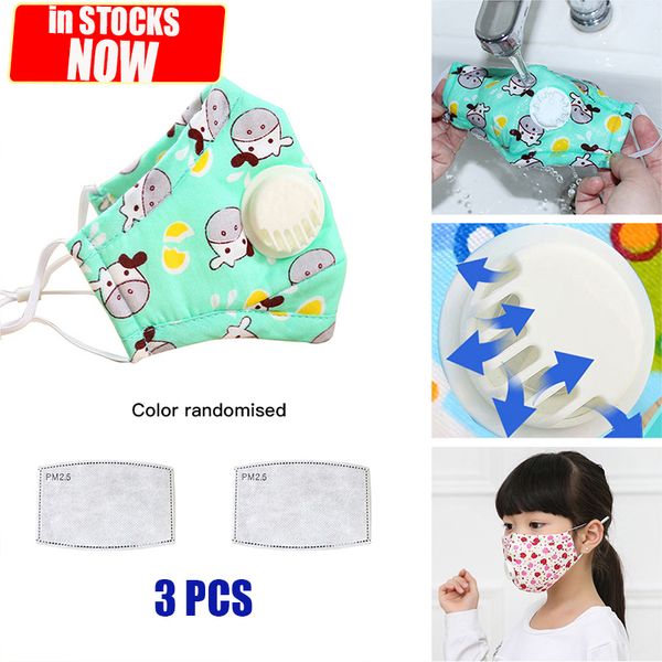 

3pcs cartoon children mouth breath valve haze kids mask with activated carbon filters anti dust respirator masks