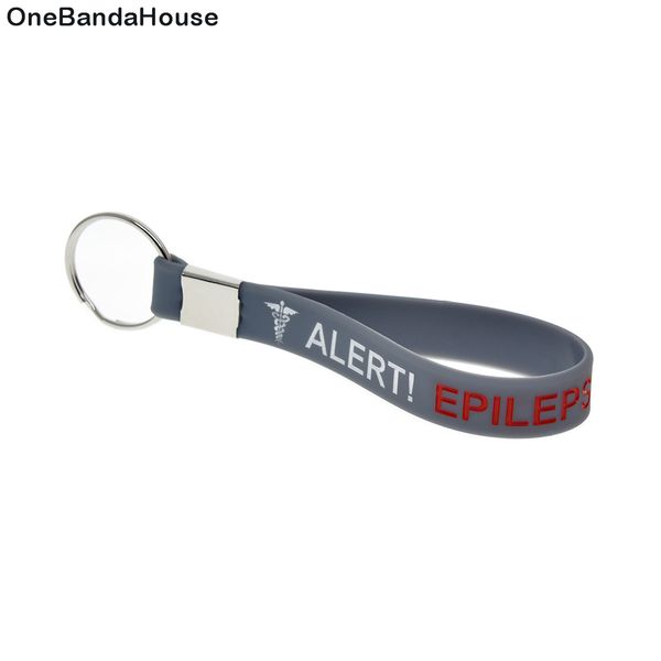

1pc epilepsy silicone wristband keychain ink filled logo a great message to carry in case emergency, Slivery;golden