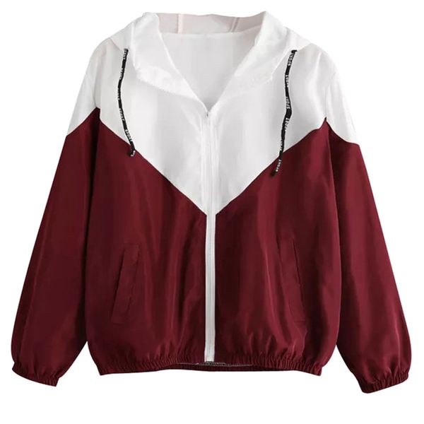 

women basic jackets female zipper pockets casual long sleeves coats autumn hooded jacket two tone windbreaker jackets #t3g, Black;brown