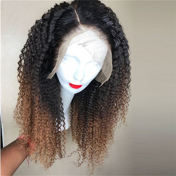 

ombre color curly full lace human hair wigs with baby hair bleached knots brazilian remy lace frontal wigs pre-plucked, Black;brown