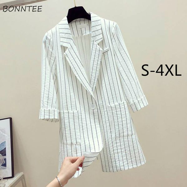 

blazers womens spring summer striped s-4xl plus size single button casual trendy loose 2020 british style pockets fashion new, White;black