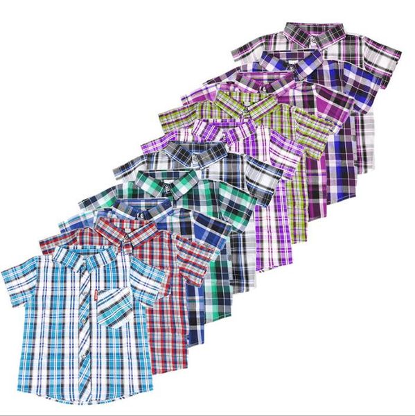 

baby clothes boys plaid t shirt girls grid summer shirts boy cotton blouse kids fashion short sleeve tees kids designer clothes b4166, White;black