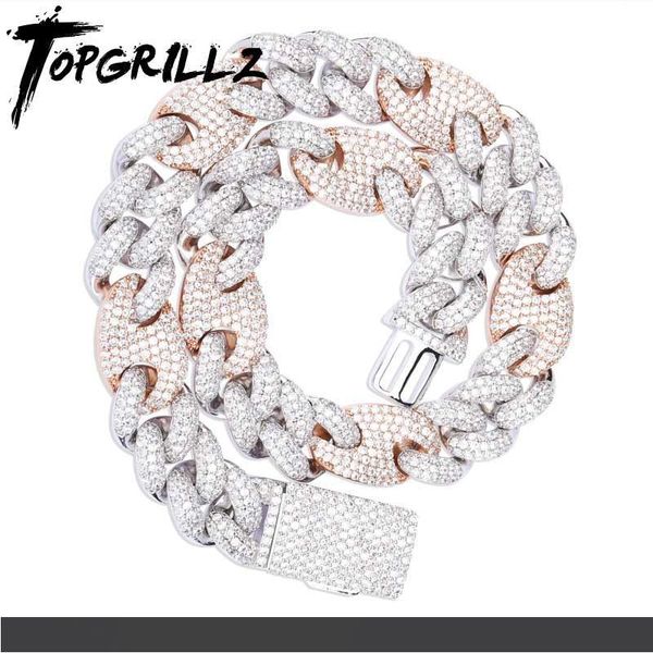 

topgrillz 20 мм майами замок застежка кубинское ожерелье ледяной aaa кубический циркон кубинский звено цепи хип-хоп ювелирные изделия для му, Silver