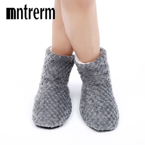 

mntrerm 2019 winter women slippers indoor floor shoes men new warm home slippers cotton for men large size shoes, Black
