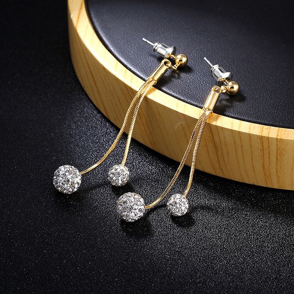 

luxury women long earrings gold/silver color full crystal ball tassel hanging ear jewelry exquisite beautiful female brincos