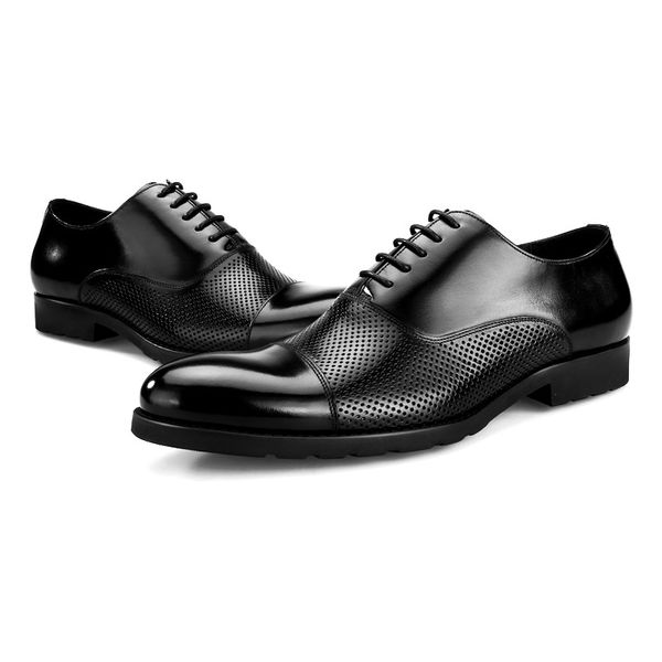

fashion black / brown summer breathable dress shoes genuine leather prom shoes male business