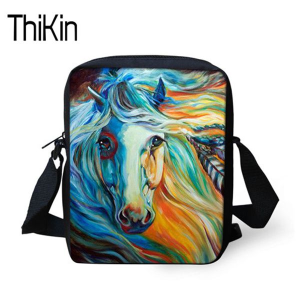 

thikin kids mini crossbody bag crazy horse painting casual shoulder bag for women men messenger teenage girls beach tote