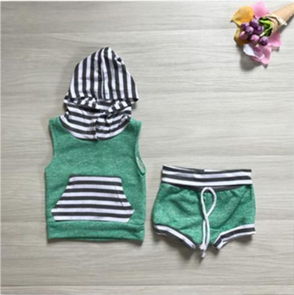

0-3trs baby girls boys striped clothing set cotton infant kids hooded +shorts outfits summer babes suits, White