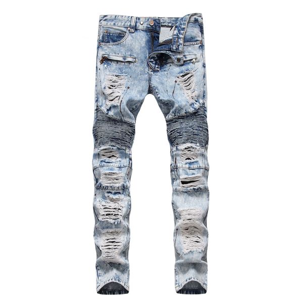 

Mens Ripped Light Washed Jeans Fashion Embroidery Straight Pants Spring Mid Waist Bleached Jeans with Zipper