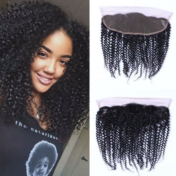 

бразильский kinky завитые 13x4 кружева фронтальная средний свободный 3 way part полный шнурок фронтальная закрытие 100% человеческих волос p, Black;brown