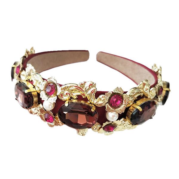 

new design catwalk flower baroque headband royal crystal queen crown headwear for women charm tiara wedding party jewelry j190701, Golden;white