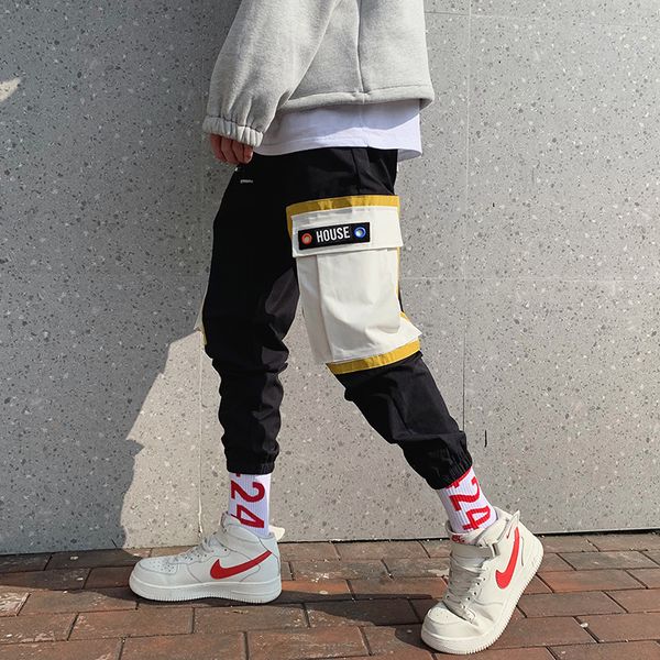 

2019 male trousers elastic harem pants hip hop streetwear leisure cotton casual pants patchwork joggers sweatpants m-3xl, Black