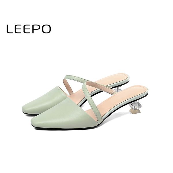 

leepo mules shoes women genuine leather slippers woman slides shoes ladies handmade sandals fenty beauty fashion outdoor mules, Black