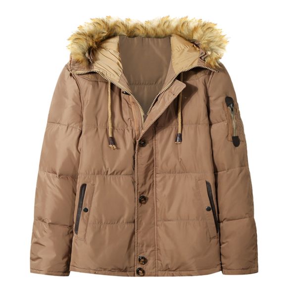 

sagace winter solid color jacket men thick warm parka coat male casual fur hooded outdoor windproof zipper jackets windbreaker, Black