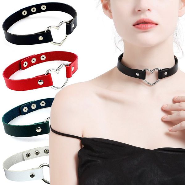 

trendy punk gothic leather heart choker necklace vintage charm round adjustable collar necklaces women jewelry gift, Golden;silver