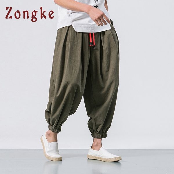 

zongke streetwear cotton linen cross-pants men trousers men pants jogger hip hop sweatpants joggers harem pants 2019 new, Black