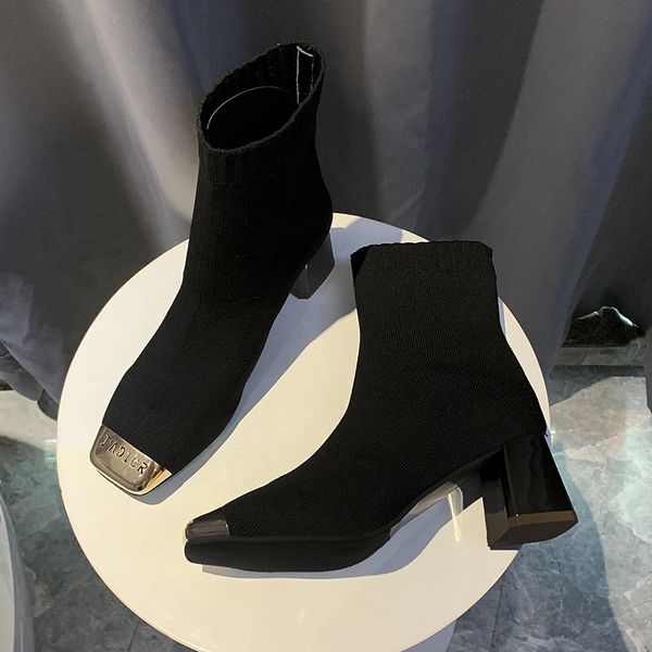 

for lady high heel office shoes spring women's boots fashion metal head high heels concise elegant high-heeled shoes u23-86, Black
