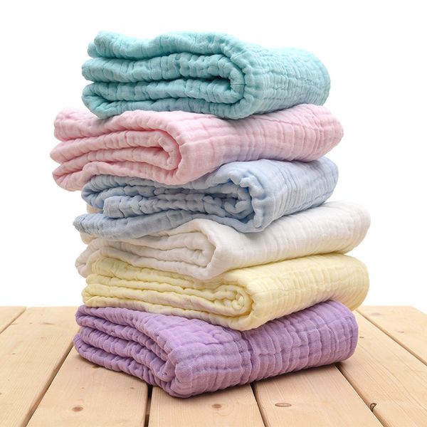 

blankets & swaddling solid color children's cotton blanket pleated gauze bath towel born baby 6 layers of
