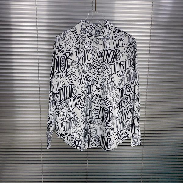 

2020 европейская французская весна и осень последние свободные письма полная печатная рубашка мужская дизайнерская мода мужчины и женщины ро, White;black