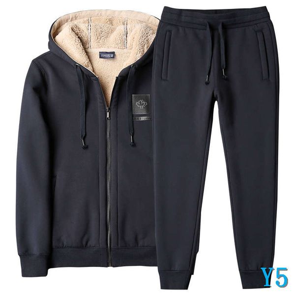 

fashion men's tracksuits casual hooded thick two-pieces suit solid color men winter clothing size -5xl wholesaley5, Gray