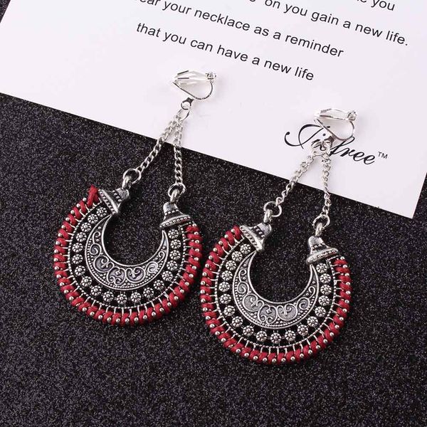 

famshin 2018 fashion boho long clip on earrings for women jewelry vintage silver earrings power bohemian rope wrap