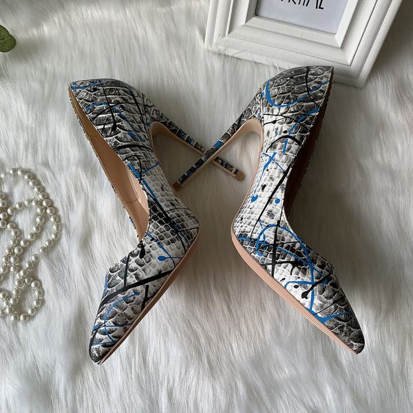 

vintage casual designer fashion women stilettos grey blue green snake print high heels party shoes 12cm 10cm brand new, Black