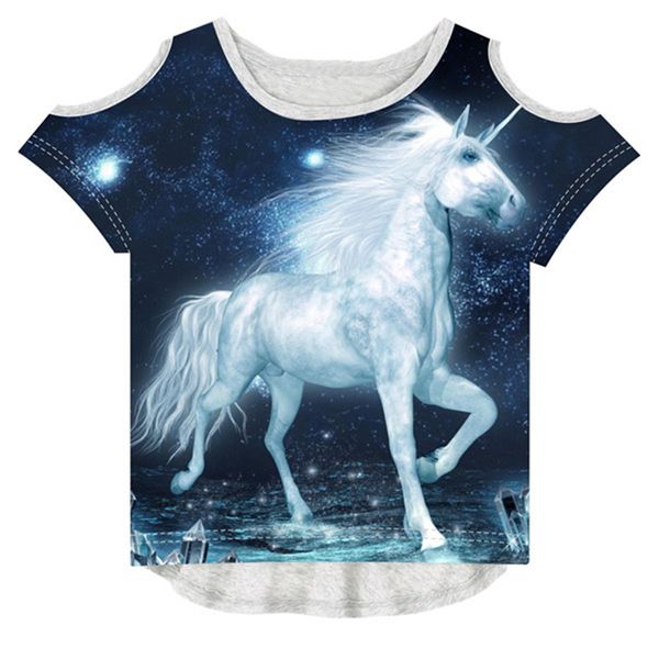 

baby girl summer children fashion 3d t-shirt brand design t shirt kids girl tees the unicorn printing, Blue