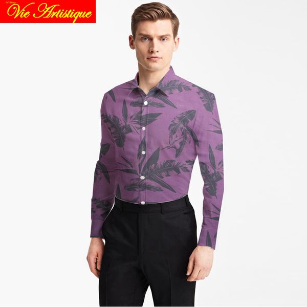 

custom tailor made men's bespoke cotton floral shirts business formal wedding ware blouse purple print grey leaves flower, White;black