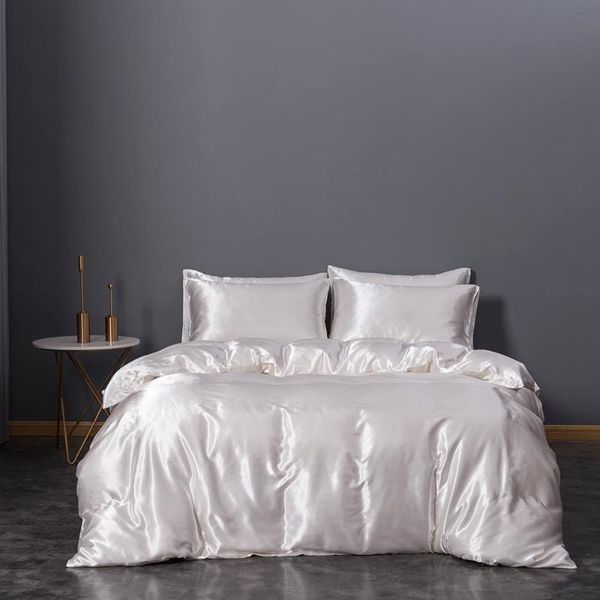 

bedding sets 3 piece white bedding, silk satin duvet cover, microfiber quilt extra large (104 x 90 inches), 1 q