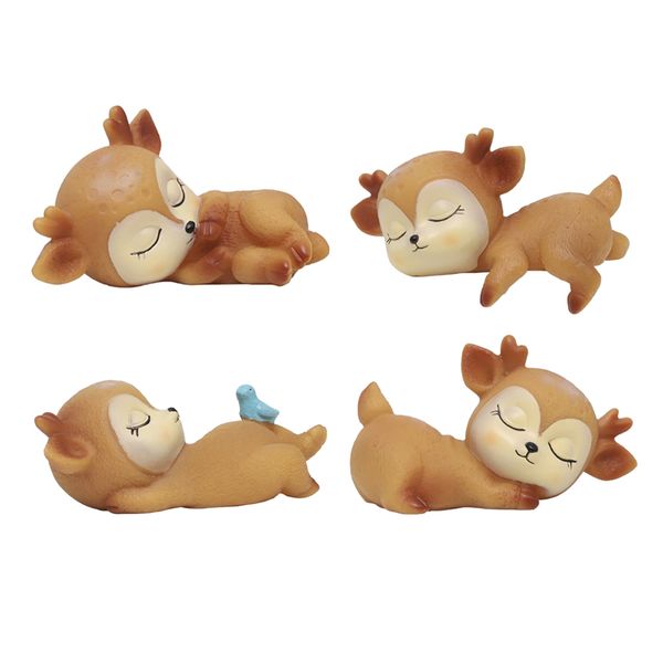 

4pcs adorable sleeping deer figurines miniature animal ornaments toys fawn decor